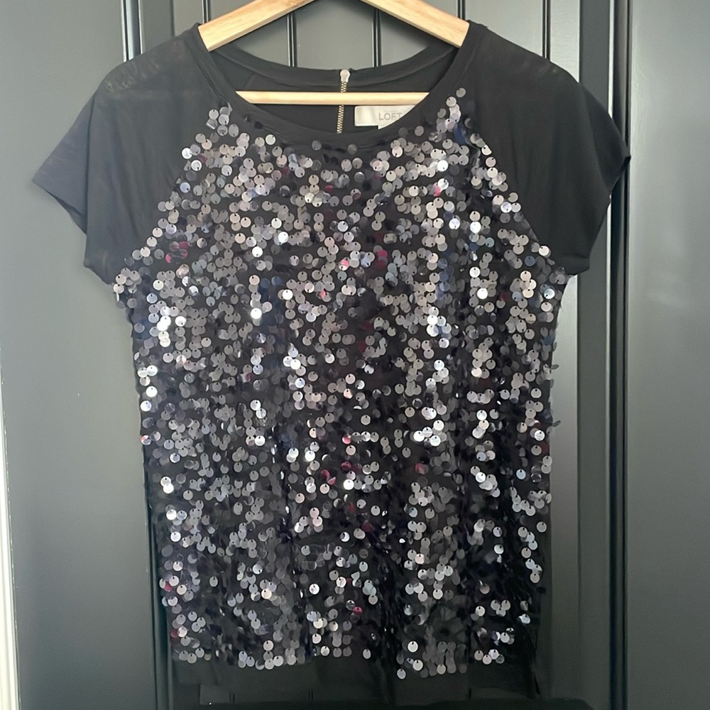 LOFT black sequin (front) short sleeve tee